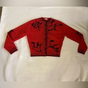 Vintage 1940/50’s Ralli Scott red/blk 100% lambswool beaded fully lined sweater.